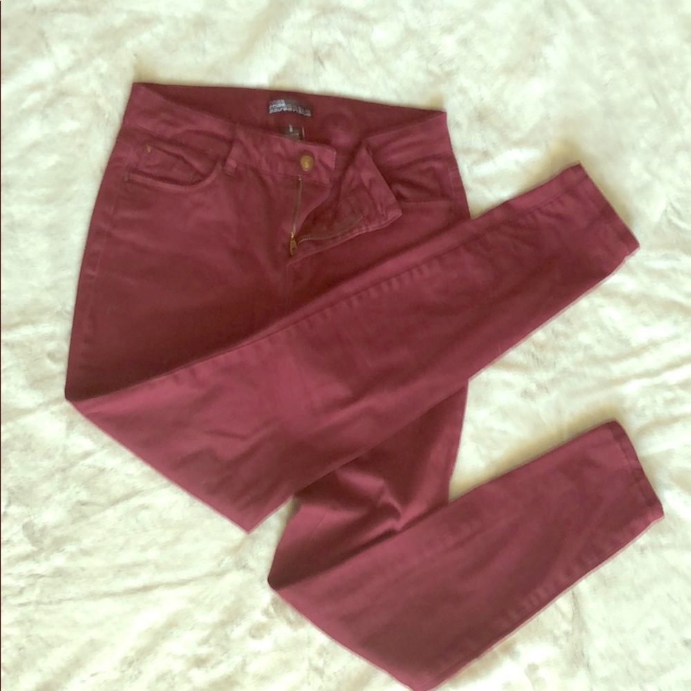 Burgundy skinny stretch jeans